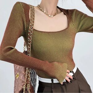 Commense Square Neck Ombre Knit Top